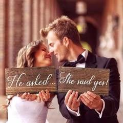 2 Pieces He Asked She Said Yes Sign Wedding Engagement Brown, White