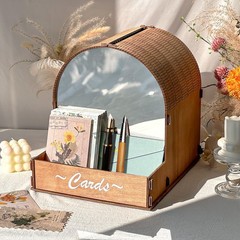 Wooden Wedding Card Box With Mirror Acrylic Gift Money Box Rustic Decor