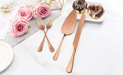 Wedding Cake Knife and Server Set, Rose Gold Cake Cutting Set for Wedding, 4 Pie