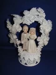 New Orchid Cascade Wedding Cake Top, «Lefton» adorable couple #420
