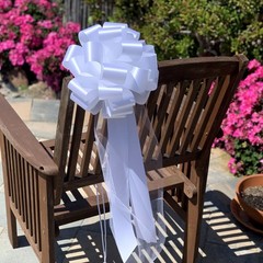 Large White Wedding Pull Bows with Long Tulle 6 Count (Pack of 1),