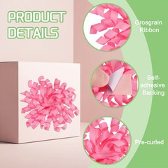 6 Pcs 4 Inch Grosgrain Curly Bows for Gift Wrapping Self-Adhesive Rose Pink