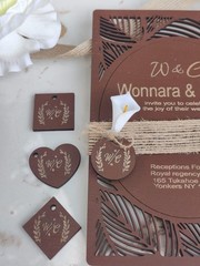 Elegant Wooden Wedding Invitation with Laser-Cut Design