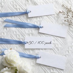 100 PCS Name Place Cards Table Setting Blank Satin Ribbon Blue 1.57×3.54 Inch