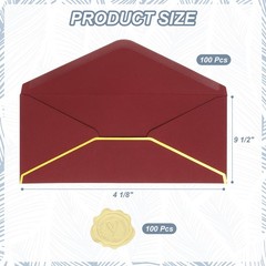 100Pcs Envelopes 4 1/8 x 9 1/2 inch with Gold Edge for V Flap Burgundy