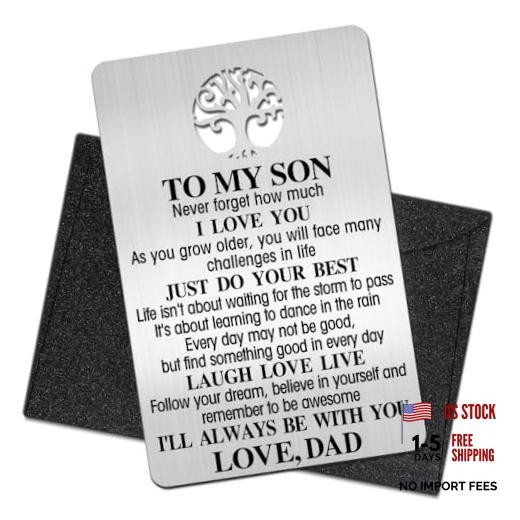 To My Son Wallet Card, Engraved Metal Wallet Insert Card Love Note from Dad,