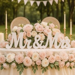 Wedding Table Sign – Mr & Mrs Wooden Letters Centerpieces Decor for Reception, C