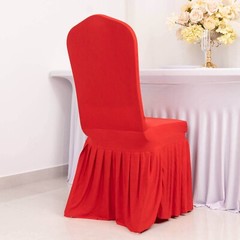 RED Ruffle Pleated Skirt Fitted Spandex Banquet CHAIR COVER Party Decorations