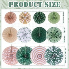 12 Pcs Sage Green Hanging Paper Fans Boho Hanging Ceiling Decoration Vintage Flo