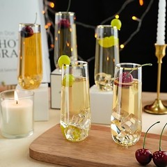 Pack 9 oz Stemless Plastic Champagne Flutes, Clear Disposable 48 Gold Rim