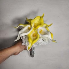 Yellow White Calla Lily Bridal Wedding Bouquet Accessories