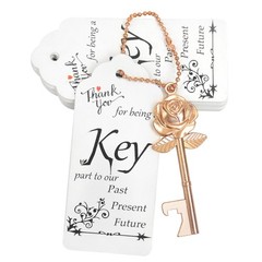 Aokbean 100 PCS Rose Flower Shaped Keys Wedding Favors 2.75 inches, Gold