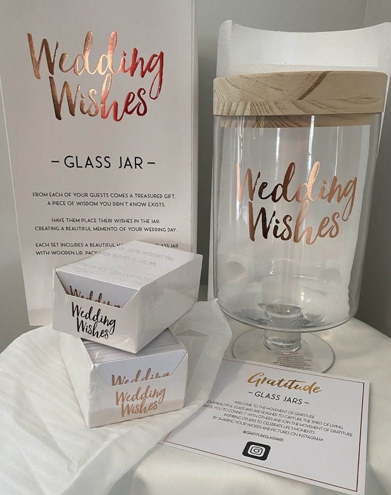 NEW In The Box Wedding Wishes Gratitude Glass Jar Reception & 250 Guest Cards