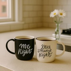 Mr Right Mrs Always Right Coffee Mugs Gifts Ideas for Couples, Black/White