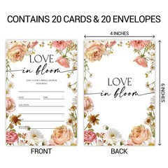 ZYQFN 20 Love in Bloom Bridal Shower Invitations, 4×6 inches, Multicolor