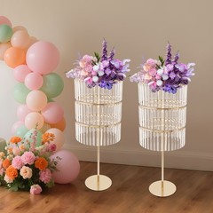3-tier Flower Display Stand With Pendants Wedding Floral Holder Decoration Rack