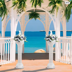 4-Pieces 34.65 In. H White Wedding Roman Decorative Stand Column Flower Holder W