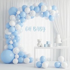 Blue Bow Balloons, 12 Inch Pastel Light Blue 12 inch 35pcs Blue White