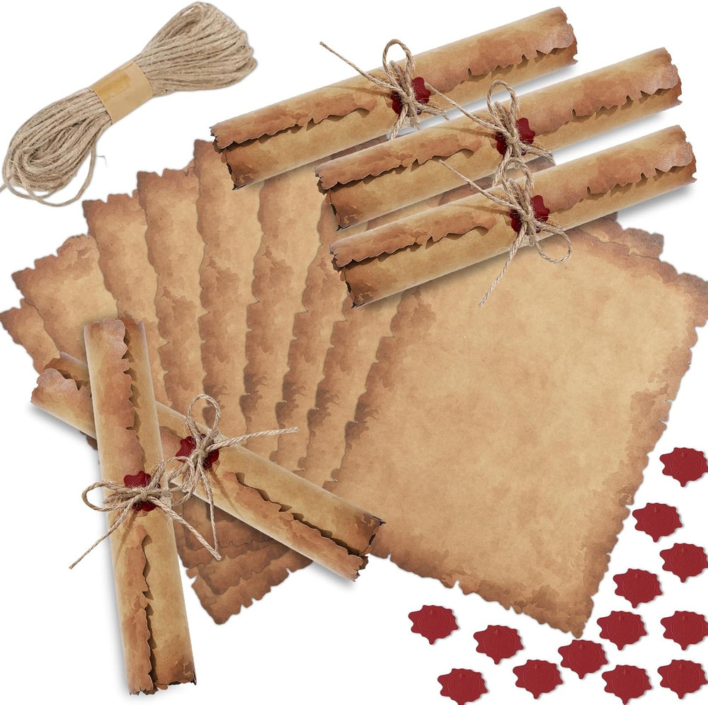 100 Sets Vintage Scroll Invitation with Foil Sticker String Antique Aged Wedding