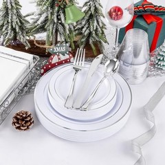 700PCS Silver Plastic Plates – Silver Plate Set 100Guest – Silver Rim