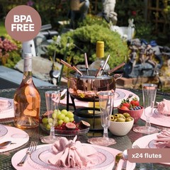 MATANA 24 Plastic Champagne Flutes Rose Gold Rim 5 oz – Reusable Toasting Gla…
