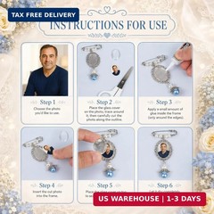 Wedding Bouquet Photo Charms, Something Blue Gift For Bride, Memorial Pin For We