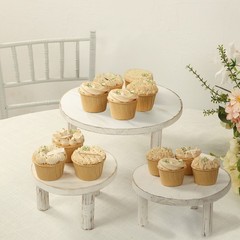 3 Whitewash Wooden Pedestal Cake Stands with Removable Legs Party Decorations