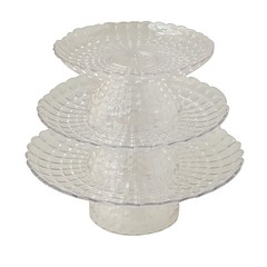 Clear 3 Plastic Stackable Pedestals Pressed Design Cupcake Stands Set Party Home