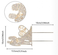 Gold Rhinestone Bride & Groom Heart Wedding Cake Topper Metal 13.5cm x 10cm