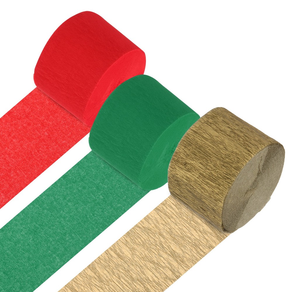 3Roll 1.8″x72FT Crepe Paper Streamers Decorations Gold/Red/Green