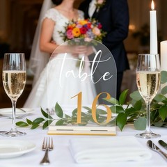 Elegant Clear Arch Table Numbers 1-20 – 5″x7″ Gold Font Centerpiece Set with Sta