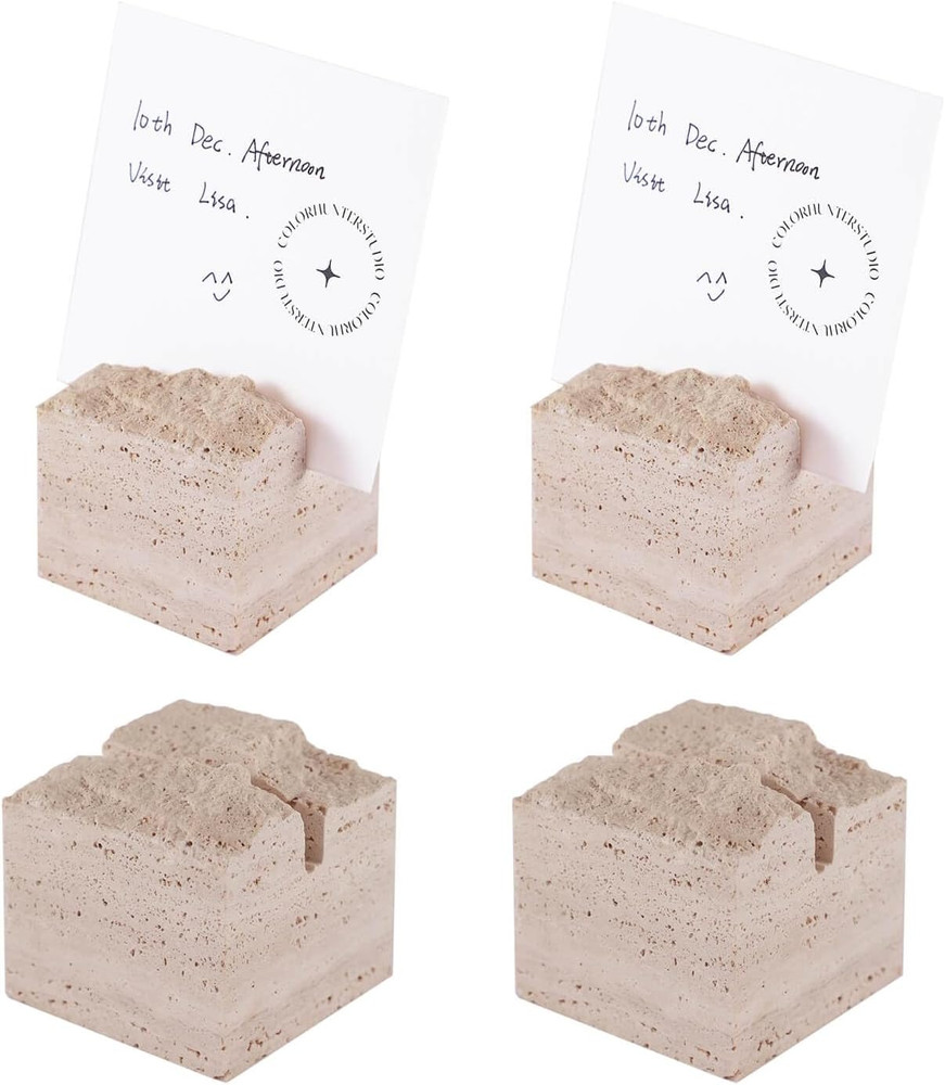 Handmade Natural Travertine Place Card Holders – Set of 4 for Weddings & Events