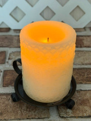 VINTAGE BLACK METAL WALKING CANDLE HOLDER W/ FINGER LOOP + FLAMELESS CANDLE