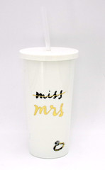 Kate Spade New York Miss to Mrs Tumbler Cup Cream Gold with Straw