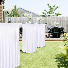 2 Packs Round Cocktail Table Skirt 32″x 43″ Spandex 2 Pack-32″x 43″ White