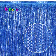 4 Pack 3.3 ft x 6.6 Wavy Sparkle Dark Blue Foil Fringe Backdrop Curtain – Nav…
