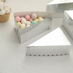 SILVER 10 Triangle 5″ x 3″ Cake Slice Paper BOXES Scalloped Top Party Decoration