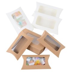 10/20pcs Kraft Paper Pillow Shape Candy Box With Window Wedding Birthday Supply