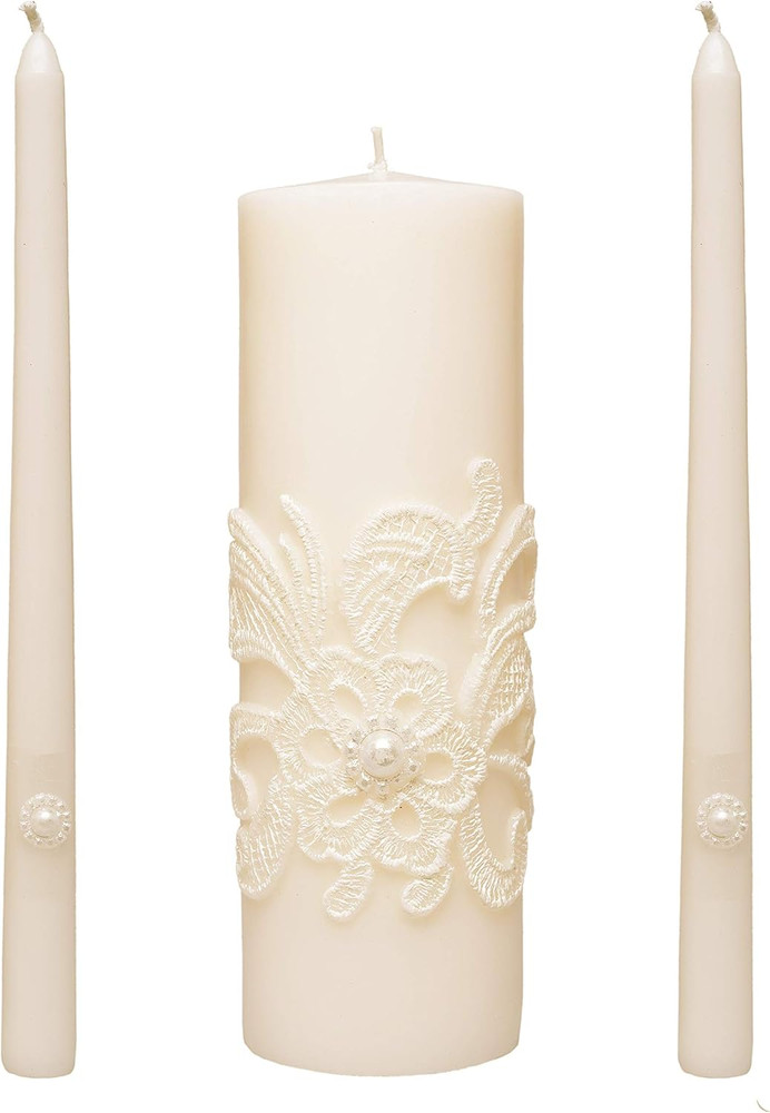 Hosley 11.5-Inch Wedding Unity Candle Set – Cream Pillar & 2 Taper Candles for C