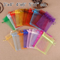 100Pcs 5 Size Organza Bag Sheer Bags Jewellery Wedding Candy Packaging Gift