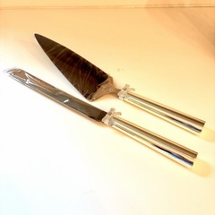 New Kate Spade Lenox Silverplate Cake Server & Knife Set w/ Bows Wedding