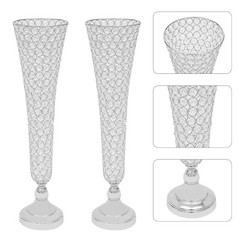 2 pcs Silver Wedding Table Crystal Flower Stand For Anniversary Ceremony Party
