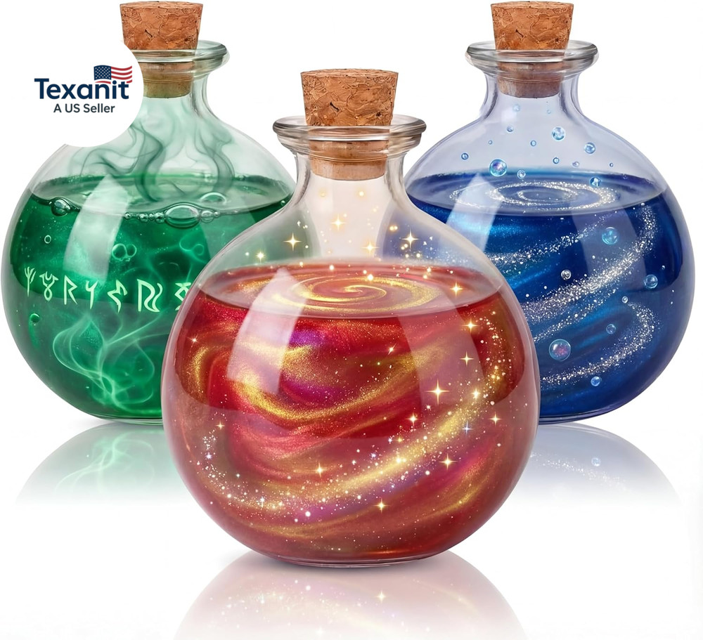 3 Pcs Christmas Potion Bottles Glass round Clear Potion Jars 8.5 Oz Spherical De