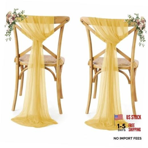 MDS Pack of 50 Chiffon Chair Sashes Bows for Wedding Events 50 pcs Gold