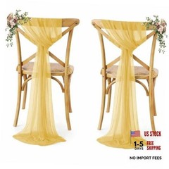 MDS Pack of 50 Chiffon Chair Sashes Bows for Wedding Events 50 pcs Gold