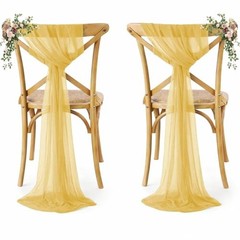 MDS Pack of 50 Chiffon Chair Sashes Bows for Wedding Events 50 pcs Gold