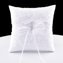 STAFUNI Wedding Ring Bearer Pillow, White Lace Pillow 8×8 inch,