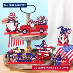 6 Pieces Patriotic Table Decor Memorial Day Table Decorations Wooden Gnome Freed