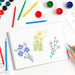12 PCS Flower Stencils Reusable Rose Sunflower Hibiscus Templates Floral Draw…