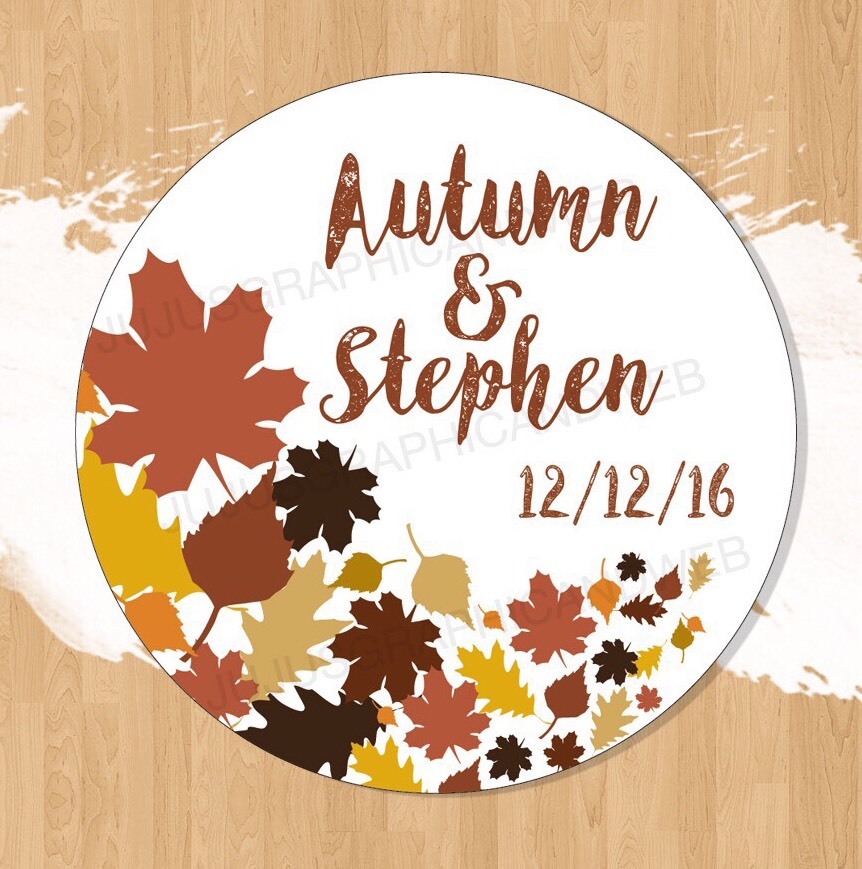 24 Personalized Fall Wedding Favor Labels (1.67″) Glossy
